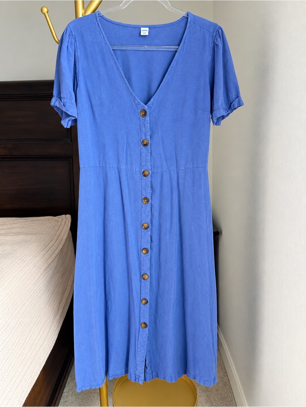 Old Navy Blue Linen Blend Button Front Midi Dress L